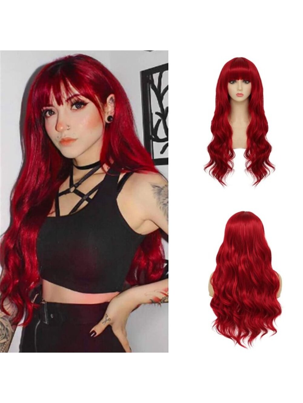 Women's Long Red Middle Part Modern Heat Resistant Fiber Straight Long Wigs